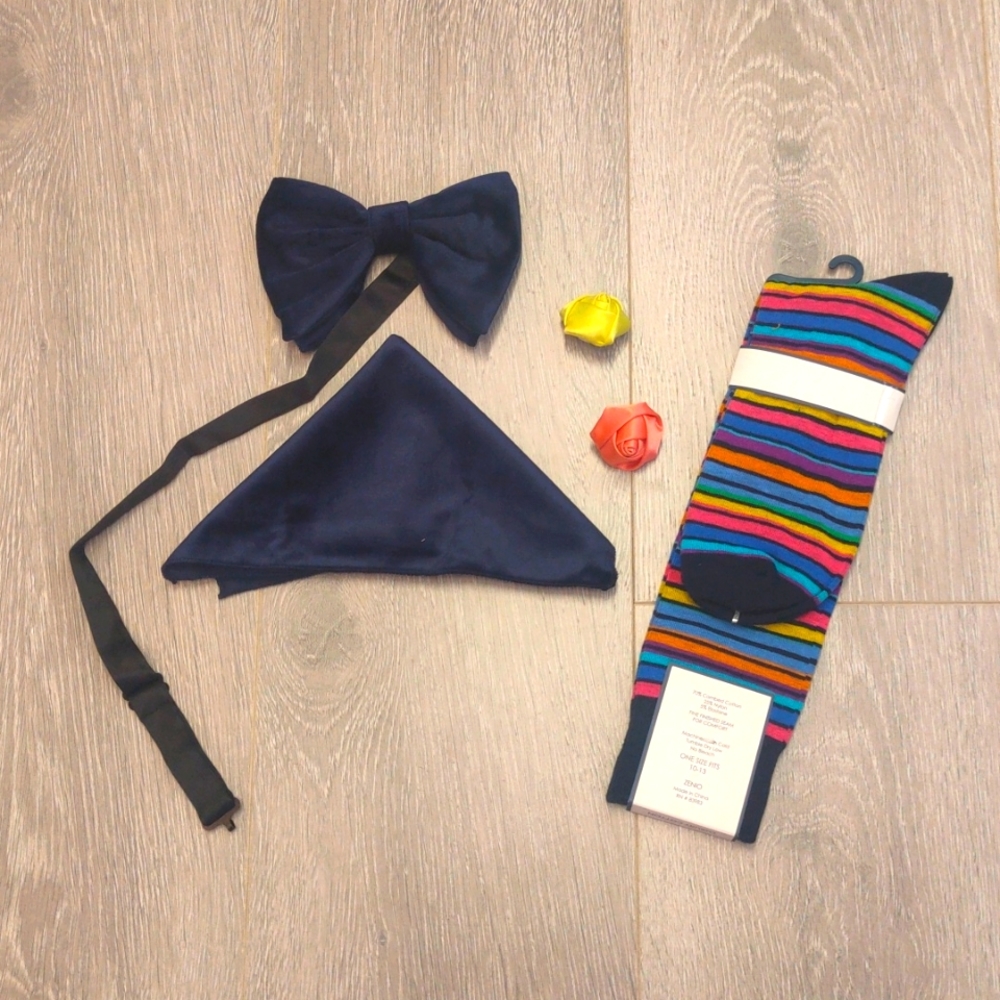 Bowtie with Hankie Socks & Flowers